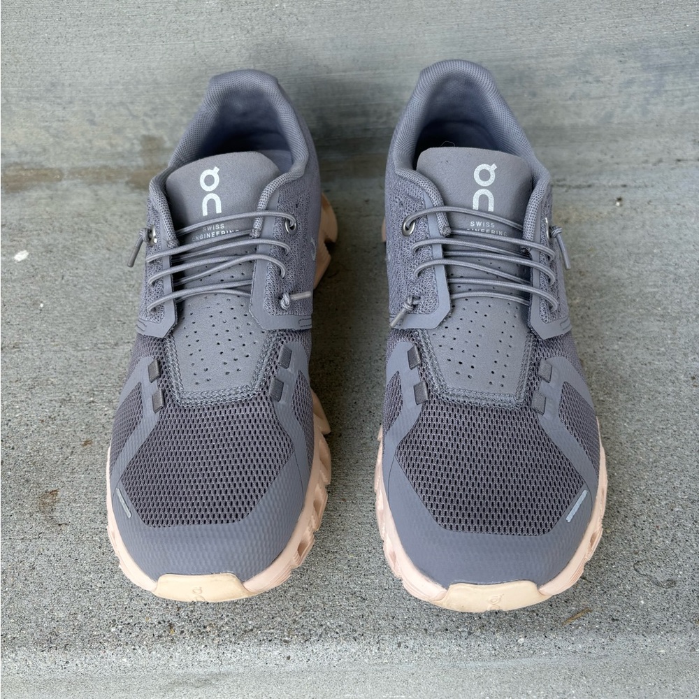 On Cloud 5 in Zinc/Shell. Women’s size 8.